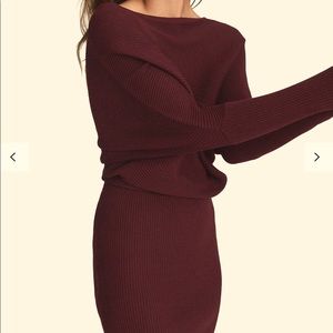 Reiss — LARA — Off-the-shoulder knitted dress [Berry, Medium]